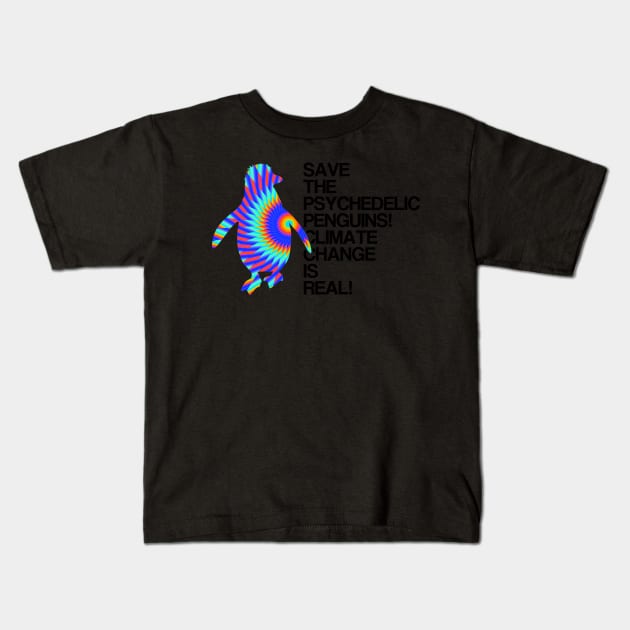 Psychedelic Penguins | Global Warming & Climate Change Kids T-Shirt by MeatMan